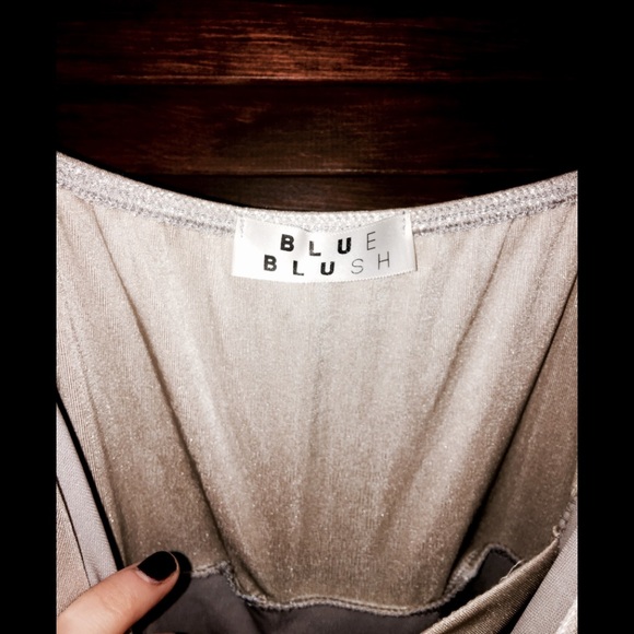 NWOT Blue Blush metallic side slit, ruched maxi - Picture 7 of 8